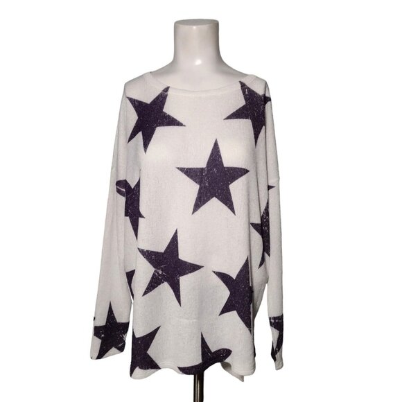 Altar'd State Burnout Star Sweater Size S White Purple Boxy Hi Lo Hem USA READ - Picture 1 of 6